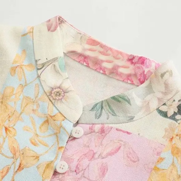 Boho Floral Print Button Down Belted Shirt Dress - Picture 2 of 7